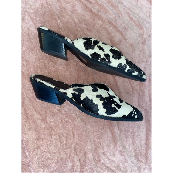 🛑SOLD🛑 ASOS Cow Print Pony Leather Mules size 9 /  low heel cowboy Western - Picture 3 of 8